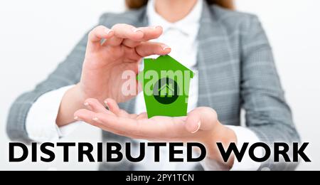 Visualizzazione concettuale lavoro distribuito, Word per praticato da imprese che utilizzano le strutture di rete Foto Stock