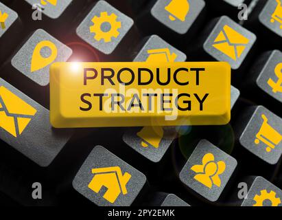 Ispirazione mostrando segno Product Strategy, Internet Concept sviluppo piano a lungo termine di una produzione di prodotto di successo Foto Stock