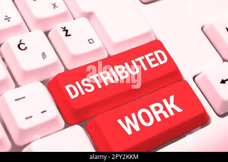 Visualizzazione concettuale lavoro distribuito, Word scritto in pratica da imprese che utilizzano le strutture di rete Foto Stock