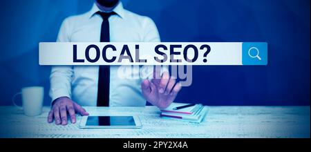 Visualizzazione concettuale Seo locale, Word scritto su modo incredibilmente efficace per introdurre sul mercato il vostro vicino business online Foto Stock