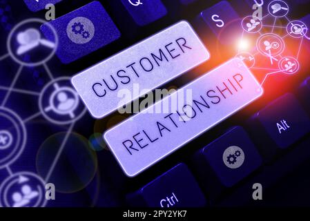 Scrittura di testo che mostra relazione con il cliente, Word per trattativa e interazione tra l'azienda e i consumatori Foto Stock