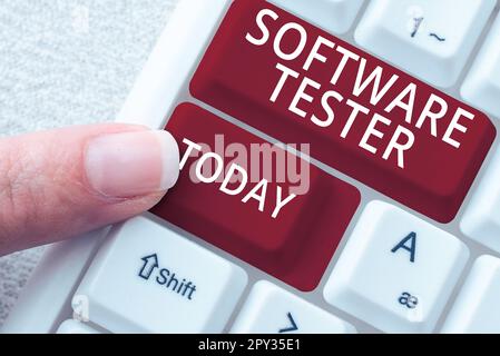 Handwriting text Software Tester, panoramica aziendale implementata per proteggere il software da attacchi dannosi Foto Stock