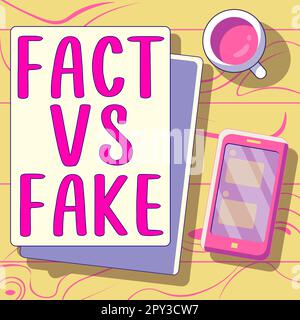 Handwriting testo fatto Vs Fake, Business concetto è vero o è falso dubbio se qualcosa è autentico reale Foto Stock