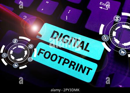 Ispirazione che mostra il segno Footprint digitale, Word per utilizza la tecnologia digitale per gestire il processo di produzione Foto Stock