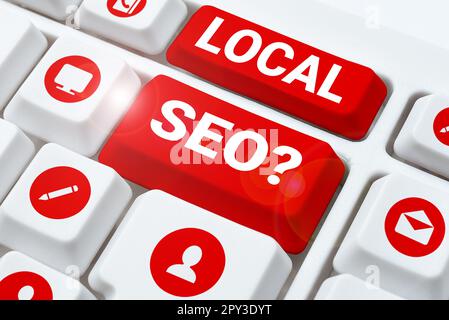 Visualizzazione concettuale Seo locale, Word scritto su modo incredibilmente efficace per introdurre sul mercato il vostro vicino business online Foto Stock