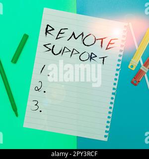 Ispirazione che mostra Sign Remote Support, Word per aiutare gli utenti finali a risolvere problemi e problemi del computer in remoto Foto Stock