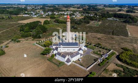 Veduta aerea del faro di Goulphar sull'isola di Belle-île-en-mer a Morbihan, Francia - il faro più alto della più grande isola di Brittan Foto Stock