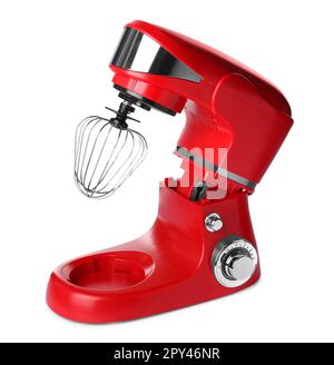 Moderno mixer rosso isolato su bianco Foto Stock