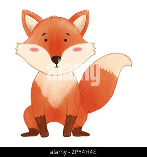 Fox è seduta . Disegno di vernice di acquerello . Carino animal personaggio cartone animato . Vettore . Illustrazione Vettoriale