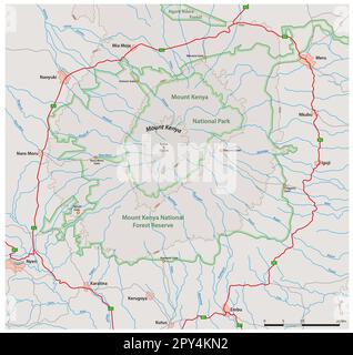 Mappa vettoriale dettagliata Monte Kenya National Park, Kenya Foto Stock