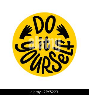 FATELO DA SOLI. Timbro a cerchio con logo abbreviato DIY con lancette. Illustrazione vettoriale. Modello rotondo per etichetta stampata, logo rub Illustrazione Vettoriale
