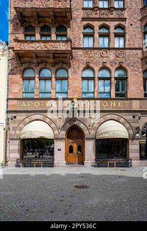 Malmö, Svezia - Luglio 09 2022: Esterno di Apoteket Lejonet Foto Stock