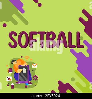 Softball concettuale display. Parola scritta su uno sport simile al baseball giocato con una palla e una mazza Foto Stock