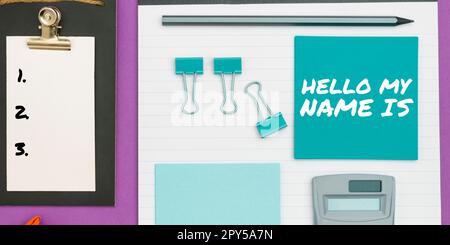 Didascalia concettuale Ciao il mio nome è. Foto concettuale presentatevi ai nuovi lavoratori come Presentazione Foto Stock