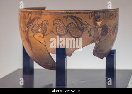 Vaso de los guerreros, siglo i a.C. Procedente de Numancia, Grarray, museo Numanino de Soria, Soria, Comunidad Autónoma de Castilla, Spagna, Europa Foto Stock