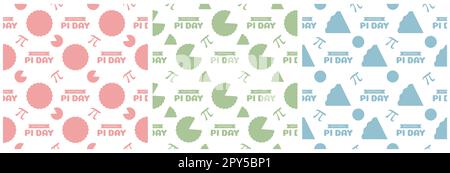 Set di Pi Day Seamless Pattern Design con costanti matematiche o torta cotta nel modello Cartoon Flat disegnato a mano Illustrazione Foto Stock