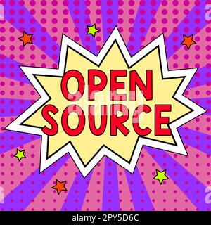 Segno di scrittura a mano Open Source. Idea di business che indica il software che il codice sorgente originale è liberamente disponibile Foto Stock