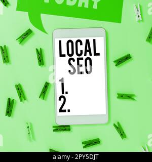 Cartello di testo con l'indicazione Seo locale. Approccio aziendale questo è un modo efficace di marketing la vostra attività on-line Foto Stock