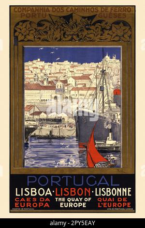 portogallo 1929 Lisboa caes da Europa Companhia dos Caminhos de ferro Portugueses - Alberto de Sousa (1880-1961) Edited Foto Stock