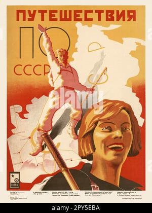 Viaggio in URSS. Artista sconosciuto. Poster pubblicato nel 1935 in URSS. Foto Stock