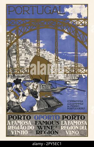 Portogallo. Porto a famosa região do vinho. Companhia dos Caminhos de ferro Portugueses di Alberto de Sousa (1880-1961). Poster pubblicato nel 1929. Foto Stock