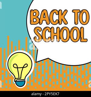 Ispirazione che mostra il segno Back to School. Word for New Teachers amici Libri uniformi promozione tasse scolastiche Foto Stock
