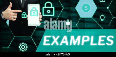 Testo che mostra esempi di ispirazione. Esempio di foto del concetto Internet modello da seguire spiegazione della guida, ad esempio Foto Stock