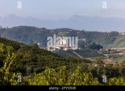 Vigneti delle Langhe nei pressi di Serralunga d'Alba. Sito UNESCO, Piemonte, Italia Foto Stock