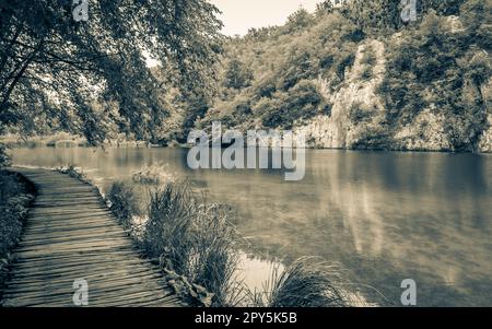 Passerella panoramica sulle acque turchesi. Parco nazionale dei laghi di Plitvice Croazia. Foto Stock