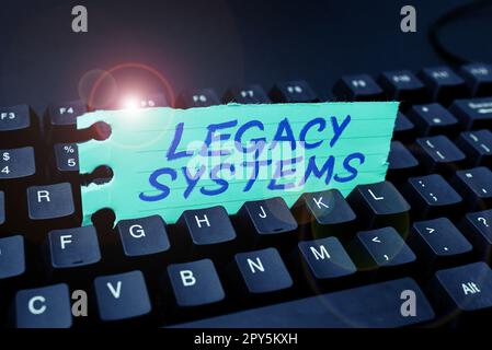 Segnali che visualizzano i sistemi legacy. Approccio aziendale vecchio metodo tecnologia computer sistema o programma applicativo Foto Stock