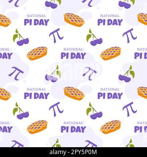 Disegno senza cuciture Pi Day con costanti matematiche o torta cotta in modello Cartoon Flat disegnato a mano Illustrazione Foto Stock