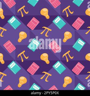 Disegno senza cuciture Pi Day con costanti matematiche o torta cotta in modello Cartoon Flat disegnato a mano Illustrazione Foto Stock