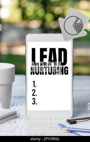 Didascalia concettuale Lead Nurturing. Metodo di concetto di affari di costruzione di un rapporto con i clienti potenziali Foto Stock