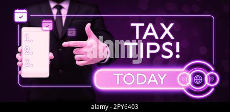 Suggerimenti fiscali per la visualizzazione concettuale. Foto concettuale Aiuto idee per la tassazione aumento dei guadagni riduzione delle spese Foto Stock