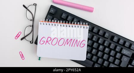 Didascalia di testo che presenta Grooming. Business vetrina igiene e migliorare l'aspetto degli animali domestici Foto Stock