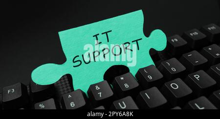 Supporto IT per didascalie concettuali. Vetrina aziendale supporto di prestito sulle tecnologie informatiche e sui relativi problemi Foto Stock