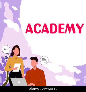 Didascalia di testo che presenta Academy. Concetto di Internet in cui gli studenti possono andare a ricevere supporto accademico Foto Stock