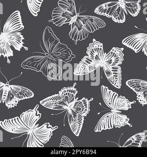 Bianco e nero vettoriale icona farfalla disegnata a mano insieme isolato su sfondo bianco. Collezione farfalle, elementi Vector Design vintage o Foto Stock