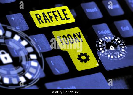 Didascalia di testo che presenta Raffle. Panoramica aziendale significa raccogliere denaro vendendo biglietti numerati come premio Foto Stock