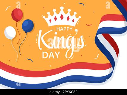 Happy Kings Netherlands Day Illustration con Waving Flags e King Celebration per banner Web o Landing Page in Cartoon piano modelli disegnati a mano Foto Stock