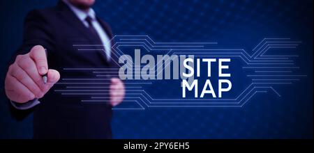 Mostra la mappa del sito. Concetto significato progettato per aiutare sia gli utenti che i motori di ricerca a navigare il sito Foto Stock