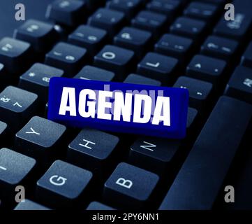 Testo che mostra il programma di ispirazione. L'elenco di cose da fare del concetto di business sarà discusso in occasione di una riunione formale importante Foto Stock