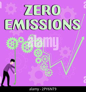 Didascalia di testo con emissioni zero. La panoramica aziendale non emette prodotti di scarto che inquinano l'ambiente Foto Stock