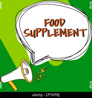 Ispirazione che mostra il segno Food Supplement. Parola per le condizioni e le pratiche che preservano la qualità del cibo Foto Stock