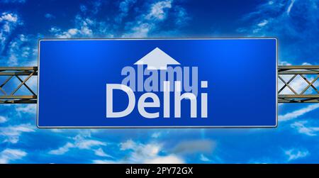 Indicazioni stradali per la città di Delhi Foto Stock