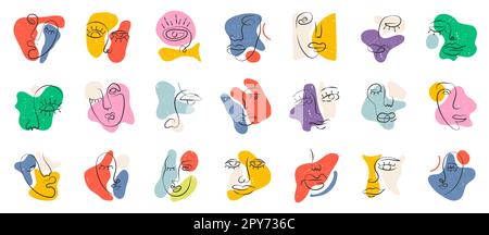 Facce retrò astratte di disegni. Facce astratte moderne Illustrazione Vettoriale