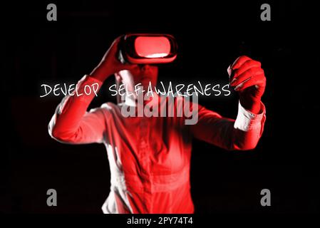 Didascalia concettuale sviluppare consapevolezza di sé. L'idea di affari migliora la realizzazione netta della propria personalità Foto Stock