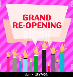 Cartello che mostra Grand Re Opening. Concetto significato ritenuto per segnare l'apertura di un nuovo commercio o di un posto pubblico Foto Stock