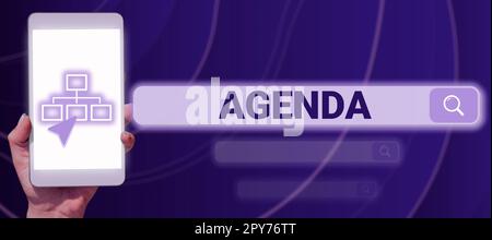 Testo che mostra il programma di ispirazione. Presentazione aziendale elenco di cose da fare sarà discusso in occasione di un incontro formale importante Foto Stock