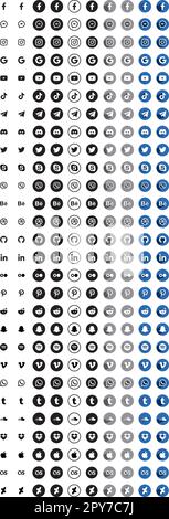 Icone dei social media logo positivo, negativo, monocromatico, colore, ombra, piatto, gradiente Illustrazione Vettoriale